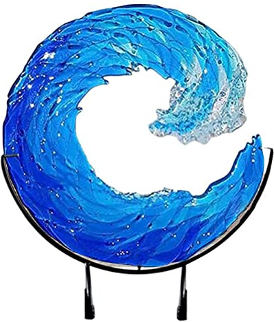 JTLB Escultura de olas marinas hechas a mano de resina de cristal azul, decoración de mesa, 20,32 cm, para decoración del hogar (con soporte)