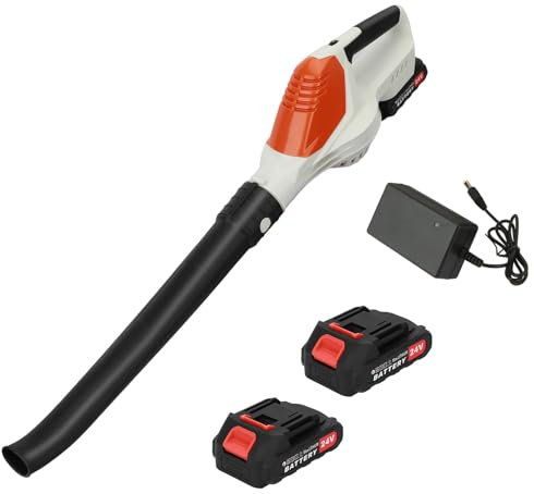 SpirWoRchlan Akku-Laubbläser 24 V,leicht u. leistungsstark,Akku-Gebläse mit Akku und Ladegerät,Softgrip,Akku-Laubbläser für die Beseitigung von Laub/Schlamm/Schnee/Autostaub,Akku Schneefräse Weiß