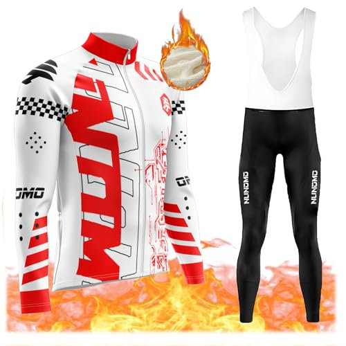 Radtrikot Set Langarm Herren Thermische Fleece Winter Fahrradbekleidung Radsportanzüge Fahrradtrikot mit Thermofleecefutter Fahrradhose mit Sitzpolster + 9D Gel fürFahrradhose (Type-6,2XL)