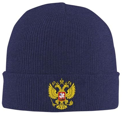 Beanie Mütze Russland Flagge Russisches Emblem Stolz Strickmütze Daily Beanie Hat Bequeme Cuffed Hats Für Running Camping Alle Jahreszeiten