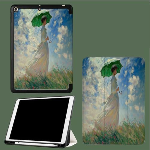 Abstract Flowerbed Case for iPad Pro 11 Inch M4 (2024) with Pencil Holder, Slim Trifold Stand Shockproof Tablet Cover, Auto Wake/Sleep Woman Oil Painting