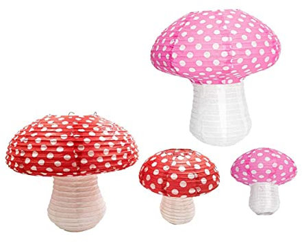 NULYLU 4pcs Mushroom Shaped Paper Lanterns Nursery Decoration for Shower Birthday Party and Themed Events and Attractive Design