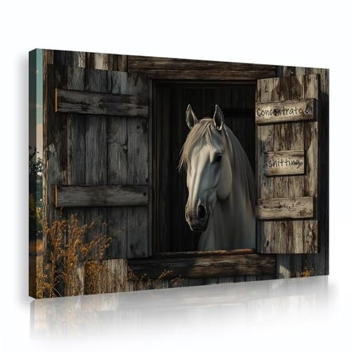 SHENGPOSTER Retro Moderne Wandkunst Stall und weißes Pferd Leinwanddruck Poster für Wohnzimmer Schlafzimmer Arbeitszimmer Esszimmer Dekor gestreckte Bilder 30x45cm Innenrahmen