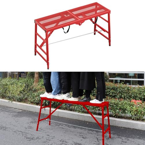 Heavy Duty Scaffolding Equipment with Non Slip Feet Multipurpose Scaffold Plank Tower Ladder Folding Scaffolding Bench (Red 550 lbs Capacity)