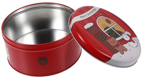 NAMOARLY Christmas Cookie Tins Tinplate Gift Box Round Metal Candy Box Decorated Christmas Theme Patterns Empty Biscuits Jar Holder for Sweets Jewelry Festive Party Packaging Candy Tins