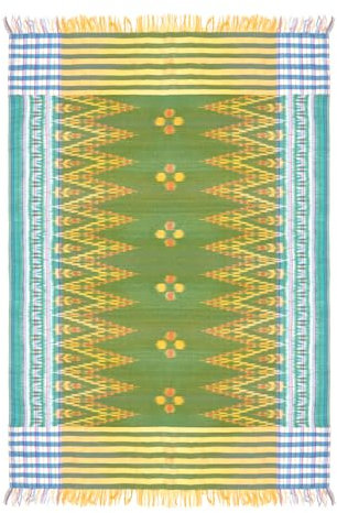 Handgefertigter Ikat Sarong aus Bali, Strandtuch, Badetuch, Yogatuch, 50% Baumwolle und 50% Viskose, Maße ca. 160cm x 120cm, Gewicht ca. 240g