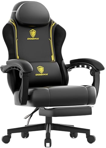 Dowinx Sedia da Gaming, Poltrona da Gaming Ergonomica in Pelle PU con Supporto Lombare, Funzione Massaggio e Schienale Ampio, Può Sostenere fino a 150kg, Gialla