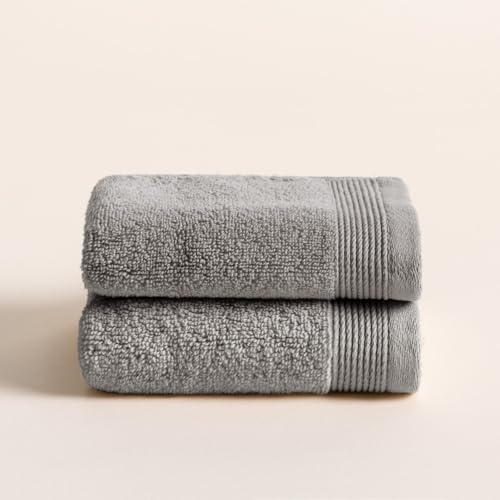 BOHEME | Juego de 2 Toallas de Tocador Harmony | Gris Claro | 30x50 | 100% Algodón Zero Twist | 600 g/m² | Suaves, Absorbentes y de Secado Rápido | Lavables a Máquina | Uso Diario