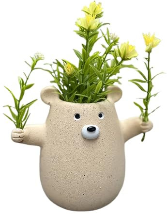 Buachois Macetas suculentas, macetas pequeñas, Maceta, Estatua Decorativa, Oso Creativo con Flores, jarrón para el hogar, la Oficina, el Interior, el Exterior, el Patio, el jardín.