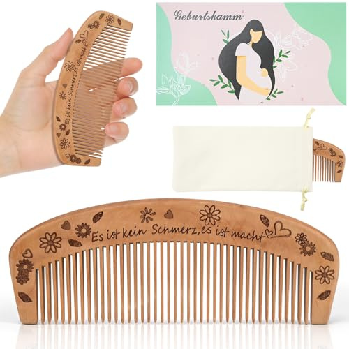 NISENTIA Geburtskamm Wehenkamm, Natürlich Geburtskamm Gegen Wehenschmerzen, Kamm Holz mit Affirmation Wehengeschenke Birth Comb Geschenke für Schwangere Frauen für Angstlinderung