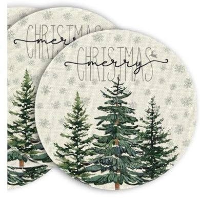 Set di 6 sottopiatti natalizi rotondi – Ø 35 cm – Sottopiatti lavabili e facili da pulire – Decorazione per cucina, tavola e feste – Atmosfera natalizia e invernale (Pino)