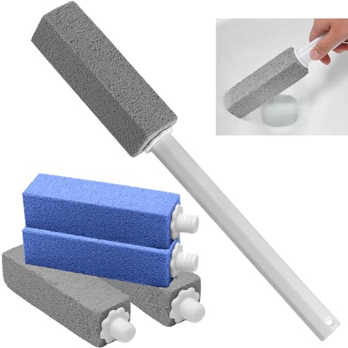 Pumice Stone for Toilet Bowl Cleaner, 5 Toilet Pumice Cleaning Stones Refills, and 1 Extra Long Cleaning Handle, Powerfully Cleans Hard Water Rings, for Bathroom, Kitchen, Sinks, Pool