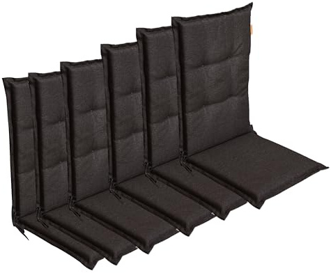 LILENO HOME Gartenstuhl Auflagen [6er Set - Hochlehner] in Anthrazit | bequeme Liegen als Sitzauflagen für Gartenmöbel - Stuhlkissen für Gartenstühle und Klappstühle BAR