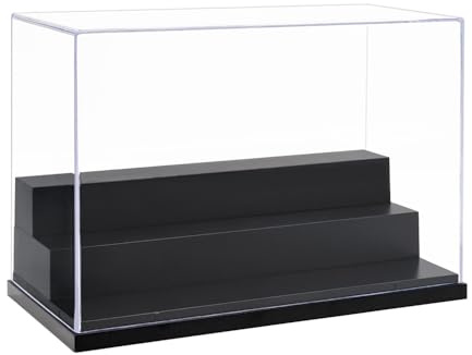 Odoria Kleine Acryl-Vitrine Schaukasten: Transparente Vitrine mit Sockel für Mini-Figuren Aufbewahrung von Sammlerstücken Staubschutz, Verstellbar, 3 Etagen