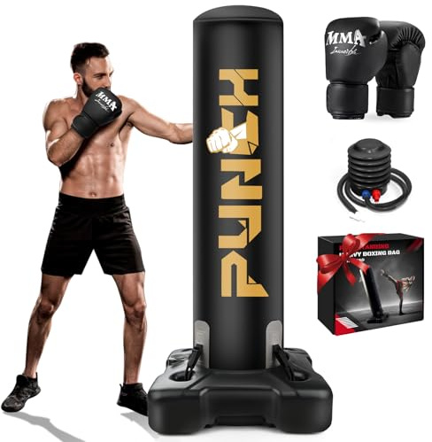 Schwerer Boxsack mit Ständer für Erwachsene und Jugendliche, freistehender aufblasbarer Boxsack mit Handschuhen, Kickbox-Boxset für Männer und Frauen für Kampfsportarten, MMA