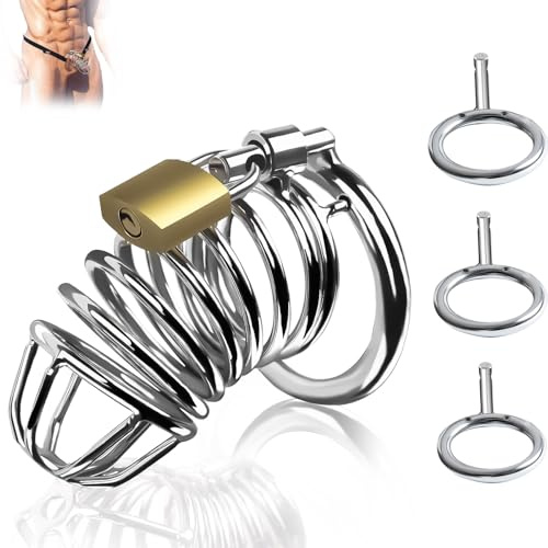 Chastity Cage Sex Toys for Man - Male Chastity Devices Sissy Cock Cage Sex Toyscouples for Couples with 3 Sizes Penis Ring and Elastic Auxiliary Strap, BDSM Bondage Penis Exercise Train Adult Toy