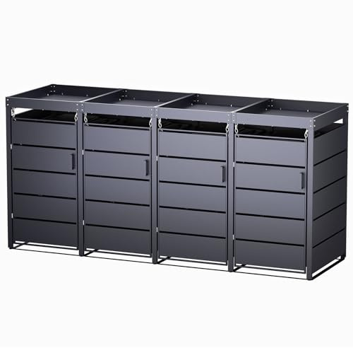 RAMROXX 4er Mülltonnenbox mit Blumenkasten und Magnettüren 260 * 80 * 124cm