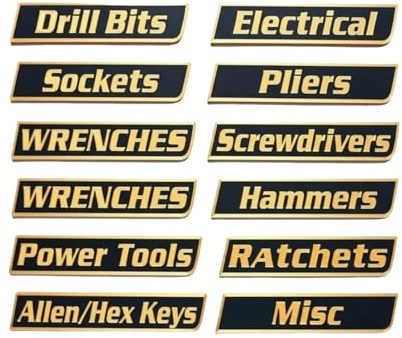 Magnetiska verktygslåda etiketter – 12-delad stark magnet – verktygslådans etiketter organiserar tillbehör, för skåpverkstad, garage, bilreparation, mekaniker, klassificering positionering