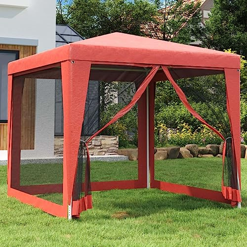 Nqyjm Tonnelle de Jardin Extérieur Tente de Fête avec 4 Parois Latérales en Maille Rouge 2.5x2.5 m, Pavillon Chapiteau Tente de Réception pour Mariage, Camping, événements Commerciaux