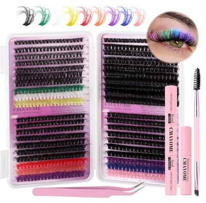 RoseFlower Kit Pestañas Postizas Colores Individuales - extensiones de pestañas de rizo en D incluye cepillo de rímel, sellador de unión, aplicadores, Pestañas postizas naturales, 9-16 mm