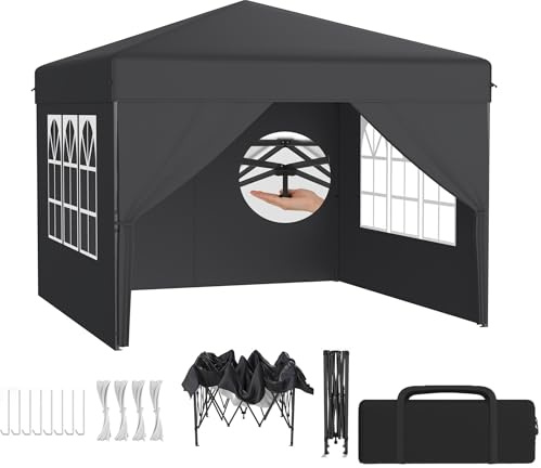 XMTECH Faltpavillon 6.25m² Gartenpavillon EIN-Knopf Anthrazit mit 4 Seit