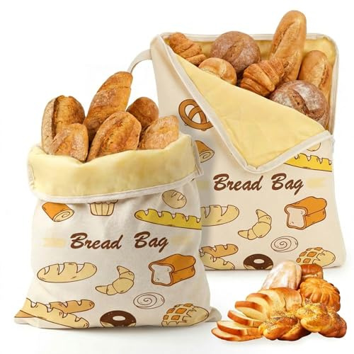 JETHMA 2 Pack Reusable Beeswax Bread Bags for Homemade Bread, Extra Large Cotton Sourdough Storage Bags with L-Shaped Zipper, Natural Beeswax Lined Freshness Keeper for Artisan Loaves (43x33cm)