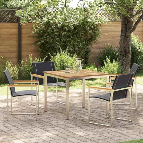sephironlbb Garten Essgruppe 5-teilig Braun Massivholz Akazie mit Tisch 180x90 cm und 4 Stühlen für Terrasse Balkon Outdoor, wetterfestes Gartenmöbel Set mit Sitzkissen und Polster für Lounge Garnitur