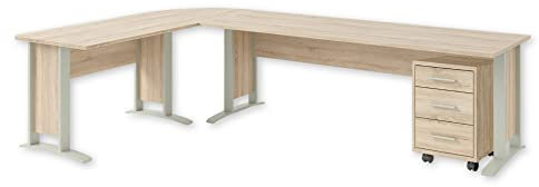 OFFICE LINE Eckschreibtisch in Eiche Sonoma Optik - Moderner Bürotisch Computertisch mit großer Arbeitsfläche und Rollcontainer - 220/170 x 72 x 70 cm (B/H/T)