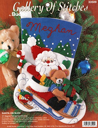 Bucilla 33509 Weihnachtsstrumpf, Filz-Applikation, Weihnachtsmann auf Schlitten, 38,1 cm Diagonal