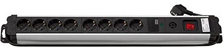 SIMON - Enchufe Múltiple Extrapower, Ladrón de Enchufes con Interruptor, 8 Tomas Schuko 16 A 250V, Protección de Sobretensiones y Cable 1,5M, Color Aluminio