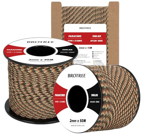 Brotree Paracord 2mm 30M 100% Nylon Seil mit 3 Kern Schnur für Outdoor, Armband, Hundeleine - Bruchlast 90kg (Versteckt Tarnung)