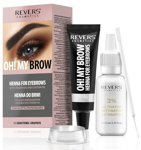 REVERS COSMETICS Augenbrauenfarbe Graphit mit Arganöl und Rizinusöl (Omega 6, Karotin, Vitamine A, E, F) Natürliches Ergebnis, Hält bis zu 4 Wochen, 15+ Anwendungen …