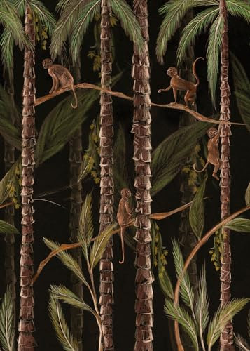 Art for the Home Fototapete - Monkey Jungle - Schwarz - 280cm x 200cm | Tapeten Wohnzimmer, Wandverkleidung, Wandtapete Schlafzimmer Schwarz 280 x 200