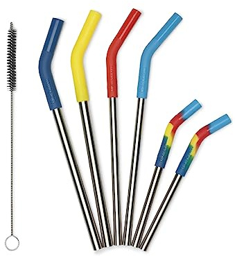 Klean Kanteen Short Recycled Stainless Steel Straw Set - Food Grade Silicone - With Straw Cleaner Brush - 6 Pack Short Straws, Multicolor