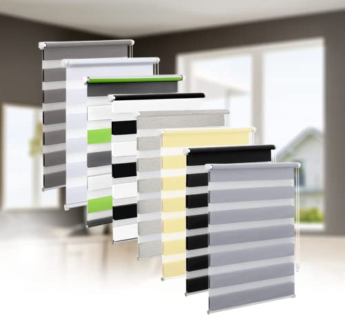 Eurohome Doppelrollo Klemmfix ohne Bohren, Duo Rollo,55cm x 130cm (Stoffbreite 51 cm) Hellgrau Transparentes und undurchsichtiges Sichtschutz Rollo mit Klemmträgern für Fenster und Türen