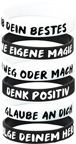 LOY Loops Motivationsarmbänder auf Deutsch Inspirierende Silikon Armbänder 6-teilig Armbandset für Herren,Damen, Sport-Party-Dekoration-Geschenk, Grösse: Erwachsene/Teens/Kinder mit Geschenkbox