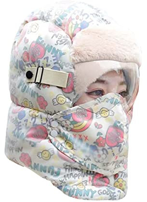 Fancyland Funktions Kapuzenmütze Fliegermütze Mädchen Senioren Winter, Trappermütze Wintermütze mit Abnehmbarer Gesichtsmaske, Winddichte Warme Russische Mütze Uschanka (weiß Transparent Glasses)