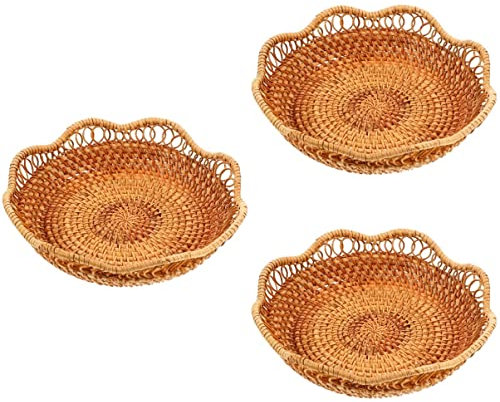 STOBAZA 3stücke Rattan Obstkorb Vielseitiger Woven Basket Aufbewahrung Von Obst Snacks Und Geschirr Design Für Und Küche Handgefertigter Dekorationsartikel