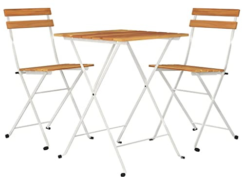 vidaXL Bistro Set 3-TLG., Klappbar Gartenmöbel Set, Essgruppe mit Stahlrahmen, Balkonset Sitzgruppe Garnitur Klapptisch, Massivholz Akazie Stahl