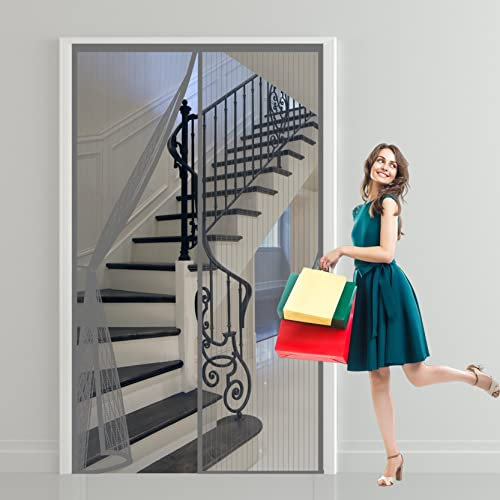 Fliegengitter Balkontür Magnet 160 x 190 cm HäNde Frei Ohne Bohren, Nicht Kürzbar Insektenschutz Fliegengitter Dachfenster Kinderleichte Klebemontage Ohne Bohren für Balkontür Terrassentüren, Grau