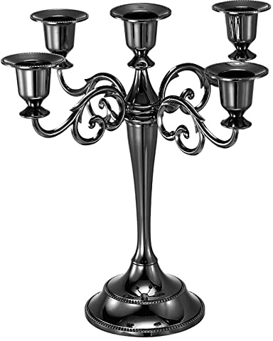 PATIKIL Metal Vela Soporte para Cónica Velas, 5 Brazos Portavelas Candelero Soporte 10.5 Pulgadas Alto para Boda Fiesta Cena Mesa Hogar Decoración, Negro