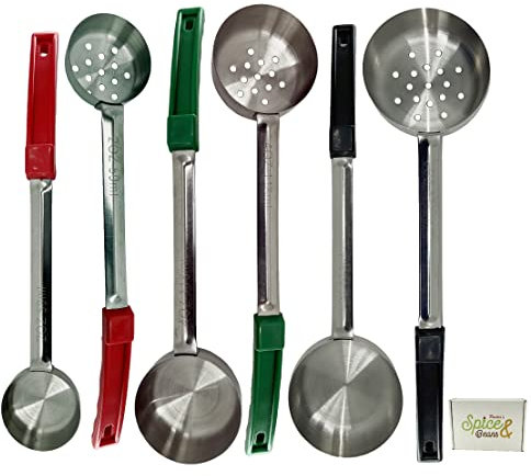 Stainless Steel Portion Control Serving Spoon Perforated & Solid 6-Piece Combo Set 2oz, 4z, 6oz