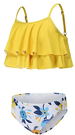 Aisyee Bikini Enfant Maillot de Bain Deux Pièces Hawaïen Fleuri de Plage Fille 3-16 Ans