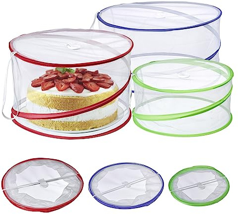 Westmark Speisehauben Hoody – faltbare Abdeckhauben für Lebensmittel, Fliegenschutz und Insektenschutz beim Essen draußen, praktische Obsthaube – ø 39, 34, 30 cm, 3 Stück