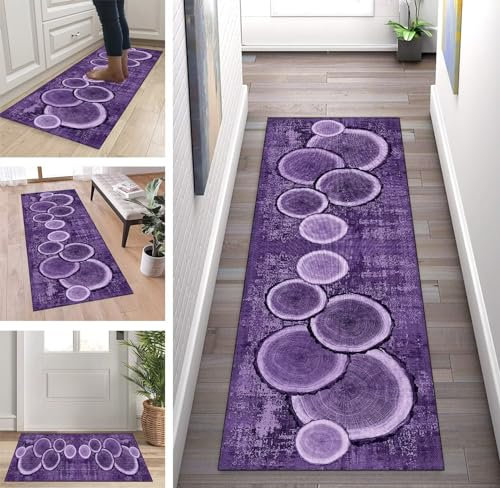 ZUZEKU Teppich Läufer Lang Flur rutschfest Waschbar 100x120cm Teppichläufer Flur Lila Modern Design Lang Meterware Korridor Tepiche Eingangsteppich Schmutzfangmatte FußmatteTeppich für Eingang
