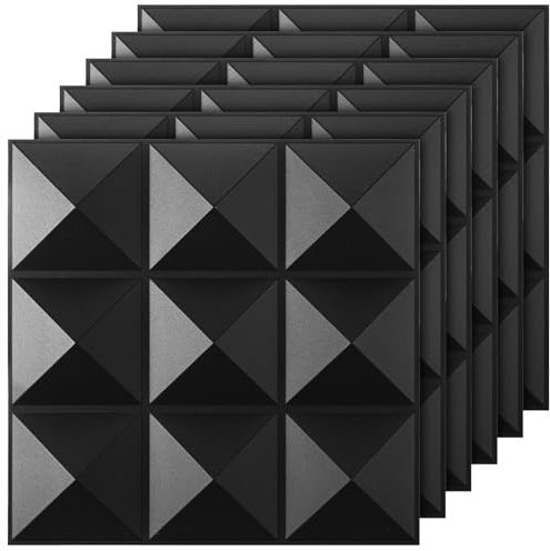 Fulmoon 50 Pcs 3D Wall Panels for Interior Wall Decor, PVC Diamond Textured Wall Panels for Living Room, Bedroom, TV Wall Background, 12 x 12 Inches(Matte Black)