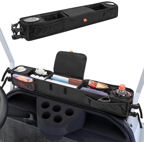 PGmoon Aufbewahrungskorb für Golfwagen mit isolierten Getränkehaltern, kein Bohren, Armaturenbrett-Organizer, kompatibel mit EZGO, Clubauto, Kandi Electirc Golfwagen, Golfwagen-Aufbewahrungs-Organizer