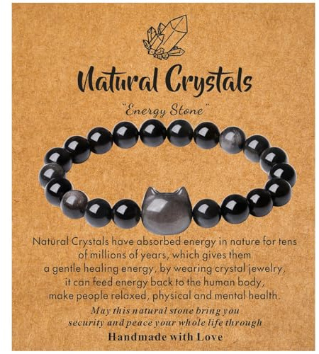XIANNVXI Cat Crystal Bracelet,Cat Gifts for Women for Her,Ladies Bracelet,8mm Beaded Bracelet Elasticated,Womens Bracelet Jewellery,Cute Cat Gifts for Christmas Good Luck Gifts