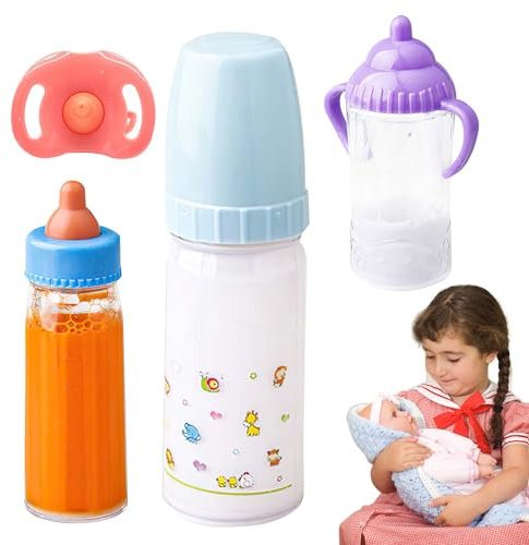 Visiblurry Puppenflaschen-Set,3 Stück tragbare Milch-Stillflasche Puppenzubehör - Multifunktionales Rollenspiel-Fütterungsspielzeug-Set mit verschwindenden Milch- und Saftflaschen für Kinder