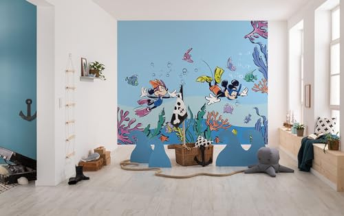 Disney Vlies Fototapete -Mickey & Minnie Coral Reef - Größe 300 x 250 cm - Kinderzimmer, Tapete, Kindertapete